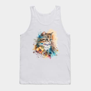 Feline Floral Art: Watercolor Elegance Tank Top